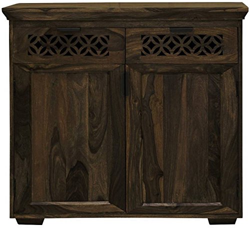 Image of DRIFTINGWOOD Solid Sheesham Wood Sideboard Tv Cabinet for Living Room | Free Standing Movable Tv Unit Side Board Table with 2 Drawer & 2 Door Cabinet Storage Furniture for Home | Walnut Finish
