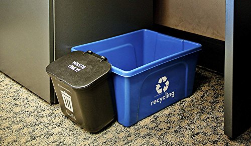 Recycling Rules Low-Profile 3 Gallon Deskside Recycling Bin Container, Perfect For Office Paper And Home Recycling, Eco-Friendly Bpa-Free, In Blue, 4-Pack #TOP2