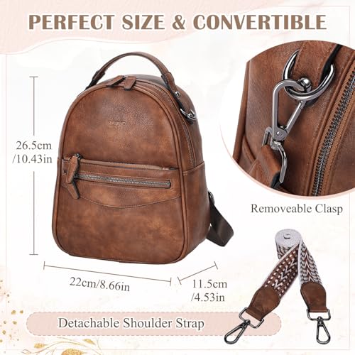 Image of RAVUO Mini Backpack Purse for Women, Cute Convertible Leather Handbag Multipurpose Shoulder Bags Travel Daypack 3 Ways to Carry,Brown