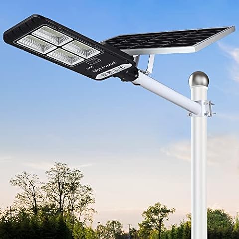 WisHomee 1000W LED Solar Straßenlichter, Outdoor Dusk to Dawn Pole Licht mit Fernbedienung, Wasserdicht, Ideal für Parkplatz, Stadion, Hof, Garage und Garten (Kaltweiß) Cover