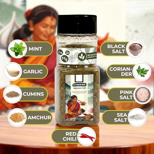 Image of Shuddhherb Signature Salt (300gm Pack of 3) Pahadi Chat Loon with Mint, Hing, Garlic & Himalayan Pink Salt, Anti-Inflammatory, Aids Digestion, Authentic Sil Batta Himalayan Blend