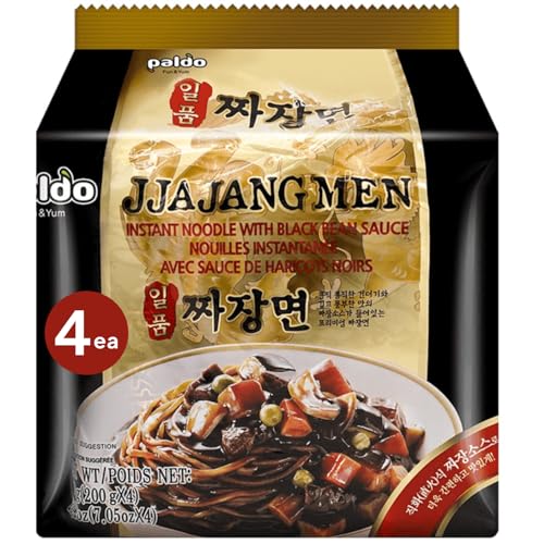 Korean Food Paldo Jjajangmen Noodles, 4 Pack (7.05oz Each) – Instant Korean Black Bean Sauce Ramen...