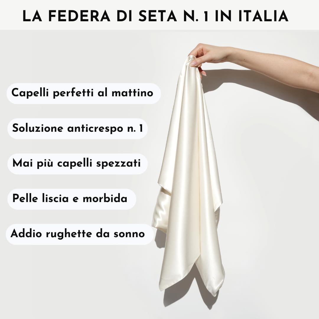 OFFTOPIC Federa 100% Seta Anticrespo e Antirughe, Federe in Seta 22 Momme Certificata OekoTex Antibatterica, Fodere Cuscini Letto Idea Regalo Perfetta, Chiusura Senza Zip 50x75 Bianca