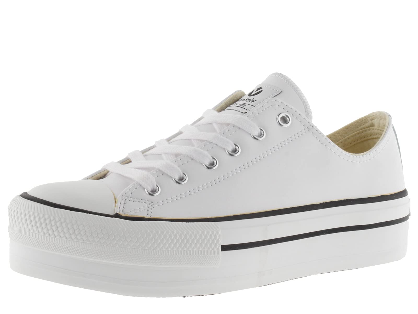 victoria Tribu Leather Effect Low-Top Trainers & Double Platform 1061106 for Women Blanco 40