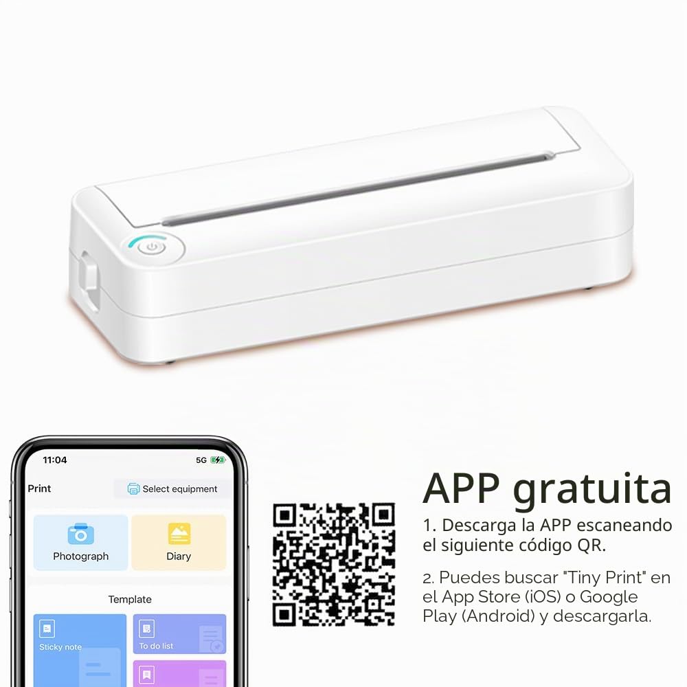 ACAGALA Impresora de papel portátil A4, impresión térmica inalámbrica BT Connect, compatible con iOS y Android, compatible con impresoras fotográficas móviles de 210 mm de ancho, para exteriores