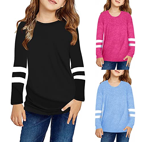 Girls Oversized Tops Striped Long Sleeve Crewneck Shirt Kids Cute Pullover Sweatshirts Soft Casual Fashion Tee