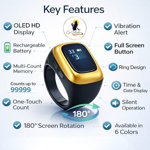 Image of Digital Finger Mala Jap Counter Ring with LED Display (Code 501) | Rechargeable Tasbih Counter for Mantra Jap, Zikr, Meditation & Dhikr | Counts Up to 99999, 4 Channel Vibration Modes