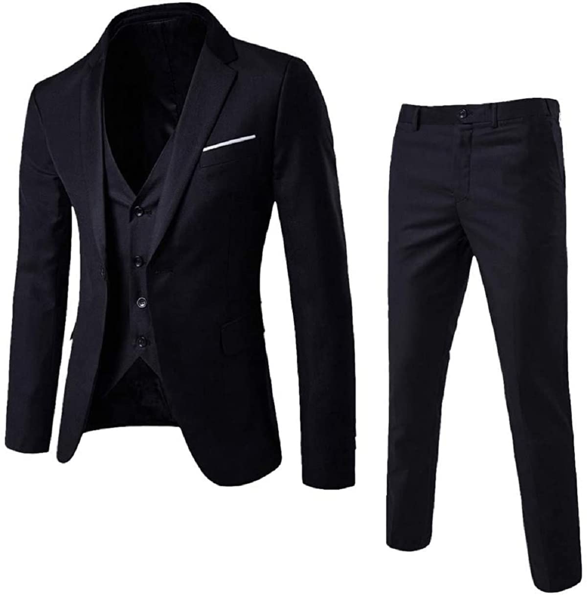 Hombre 3 piezas negro ajuste a medida traje completo elegante casual clásico boda slim fit negocios