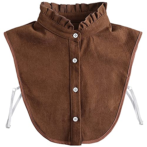 LoudSung Blusa desmontable de cuello falso, cuello falso, media camisa, cuello marrón, elegante para mujeres y niñas, Ls-fc-marrón01-s, 16