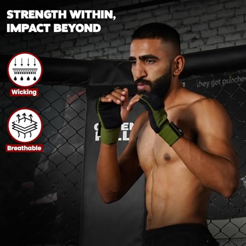 WYOX Gel Boxing Hand Wraps Inner Gloves for Men & Women, 80cm Quick Wrist Straps, Padded Knuckle Protection for Muay Thai Kickboxing, Hand Wraps for Boxing & Martial Arts (Army Green, XS)