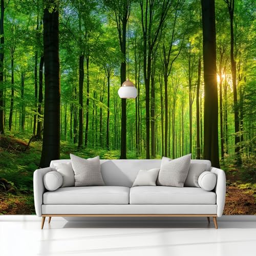 Générique Papier Peint Panoramique 250x175 cm, Papier Peint Intissé Décoration Murale Forêt Nature Arbres Vert 3D Tapisserie Peinture Poster Geant Murale...