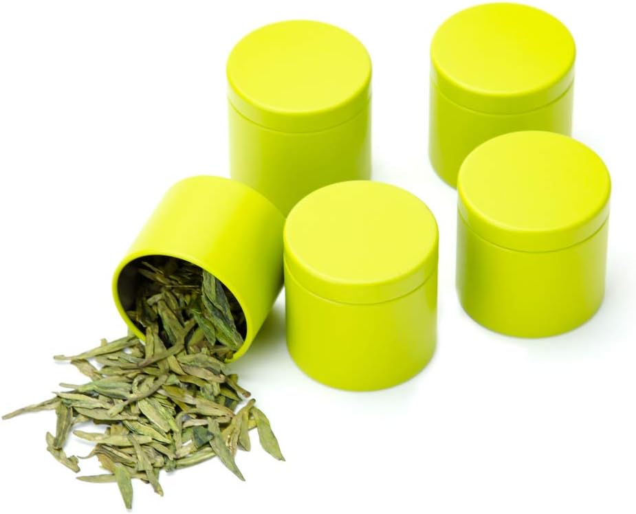 Small Tin Can Box with Airtight Lids Canister for Coffee Tea Candy Storage Loose Leaf Tea Tin Containers Storage 5 Pcs (Green, S)