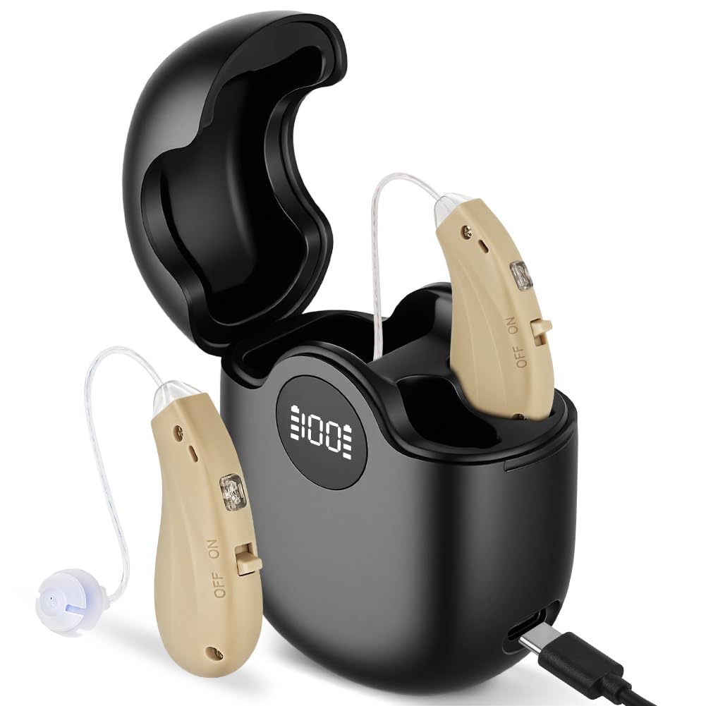 Aolso Amplificatore di Rumore, Amplificatore Audio Ricaricabile, Cancellazione del Rumore, Stazione di Ricarica USB, Vestibilità Ergonomica, Cuffie Senza Fili - Colore della Pelle