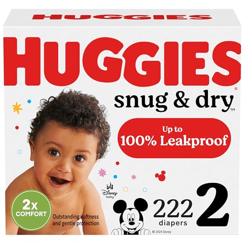 Image of Huggies Size 2 Diapers, Snug & Dry Baby Diapers, Size 2 (12-18 lbs), 222 Count