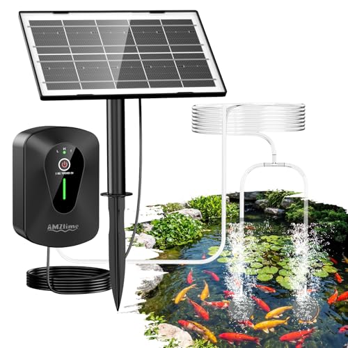 AMZtime Solar Sauerstoffpumpe für Gartenteich 4.5 W Solar Teichbelüfter Sauerstoffpumpe Oxygenator mit 2200 mAh Akku Sauerstoff Luftpumpe 3 Modi 2 Luftsteine für Teich Gartenteiche Aquarium
