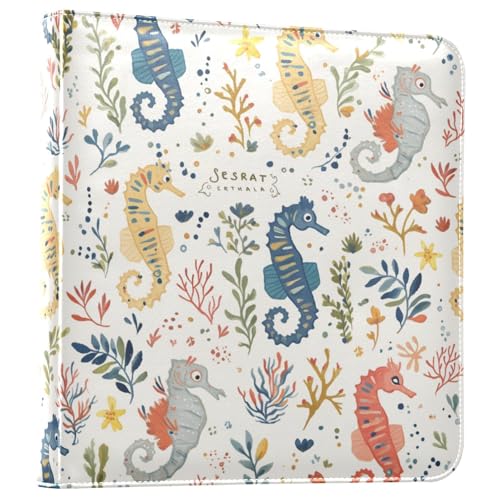 Kigai Seahorses Coral Photo Album Self Adhesive Scrapbook Album Leather Cover DIY Picture Scrap Book with 20 Adhesive Sheets, 11.8x24x0.8 inch