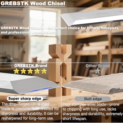 image for GREBSTK 4 Pcs Wood Chisel Set, CRV Steel Bevel Sharp Edge Bench Chisel
