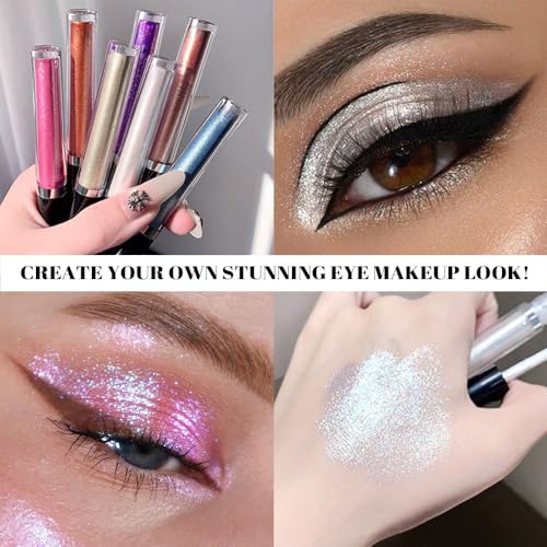 Image of SUAKE Liquid Sparkling Glitter Eyeshadow Stick Pack - High Pigment Shimmer Metallic Eye Shadow, Long-Lasting, White Blue Black Gold Purple Bold Colors,Quicking-Dry (1#-6#, Pack of 6)