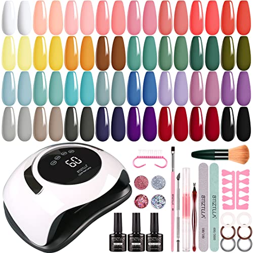 Btiztlla 32 Colors Gel Nail Polish Kit with 120W LED Light, White Nude Purple Gel Nail Polish Set, UV LED Nail Lamp, No Wipe Base Top Coat, Manicure Tools, Starter Kit for Beginner DIY at Home
