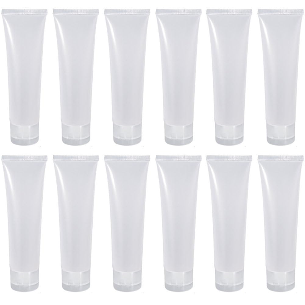 12PCS 100ml/3.4oz Empty Clear Plastic Squeeze Soft Tubes with Flip Cover Lotion Bottle Travel Sample Packing Cosmetic Makeup Container Storage Vials