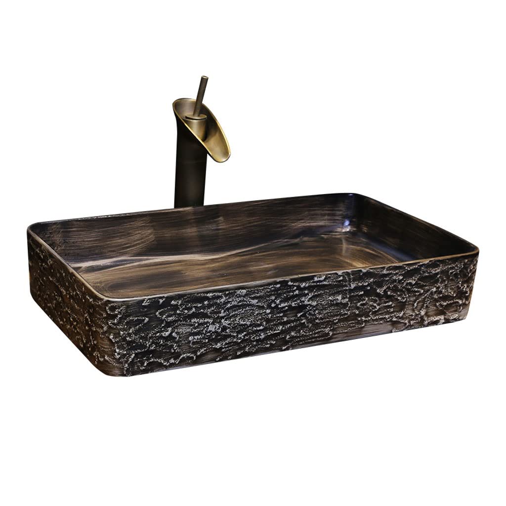 AYCDL Vanity Sink Basin Bathroom Vanity Sink Rectangular Ceramic Washbasin Bathroom Art Countertop Basin Household Vanity Vessel Sink with Faucet Bathroom Vanity