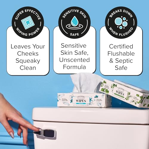 Image of Poo~Pourri Unscented Flushable Wipes - Made with Plant Based Fibers, Aloe, Vitamin E, Chamomile, and Oat Extract - Adult Wet Wipes - 150 count - Septic & Sewer Safe - Fragrance Free Packaging May Vary