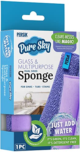 Pure-Sky Ultra Microfiber Cleaning Sponge – 2-In1, Combination For Glass And Multipurpose – Just Add Water No Detergents Needed – Use For Windows, Glass, Mirrors, Removing Stains In The Cracks #TOP7