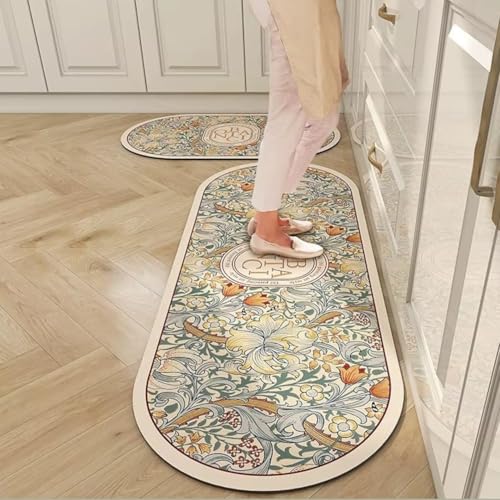 Image of Yagzon Kitchen Mat 2 Piece Anti Fatigue Kitchen Floor Mat Non Slip Waterproof Teal Kitchen Rugs and Kitchen Mats for Floor Laundry Room Home Office Sink (Color 2)