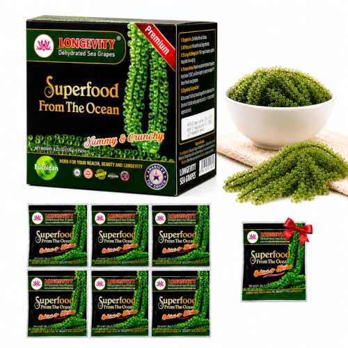 Longevity Deshidratada mar uvas, 4,23 onzas de 6 paquetes, - Umibudo verde Caviar,precioso regalo del mar | Mejorar la pérdida de salud, peso, Intensificación del sistema inmunológico, original