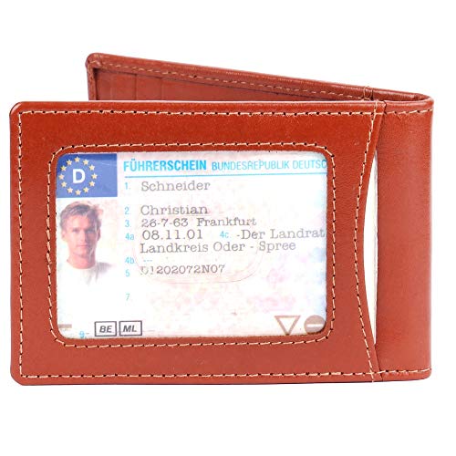 Image of Brooklyn Bridge Genuine Leather Money Clip Wallet for Men VT Brown Tan - Premium Slim RFID Protected Wallet with Cash Clip & Multiple Card Slots, Smart Front Pocket Design, Stylish Gift for Men