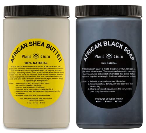 Raw African Shea Butter Ivory And Black Soap 2 Lbs. / 32 Oz. Each Bulk Combo Set Unrefined Grade A 100% Pure Natural From Ghana For Skin Body And Hair Growth. Aids Eczema, Psoriasis And Stretch Marks. #TOP20