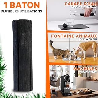 KAMPAI Charbon Actif Eau | Filtre jusqu'à 4.5L / Bâton | Binchotan Naturel | Purificateur Vegetal Bio Carafe filtrante - 6 Mois de Purification Eau du Robinet Bouteille Verre Gourde (5 Bâtons x 2L)