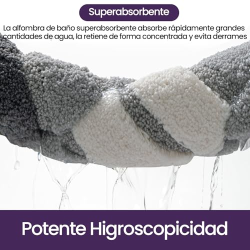 Miniatura 4 de Dexi Alfombra Baño Antideslizante 50 X 80 Cm, Alfombrilla Absorbente, Alfombras Lavable A Máquina Con Microfibras Suaves De Agua Para Bañera, Ducha, Gris