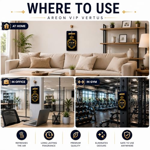 Image of AREON VIP Hanging Car Air Freshener Pack of 3 - Premium Car Perfume with Natural Fragrances, Stylish Hanging Cards Long Lasting Auto Air Freshener for Car, Home, Office & Vehicle Interior - VERTUS