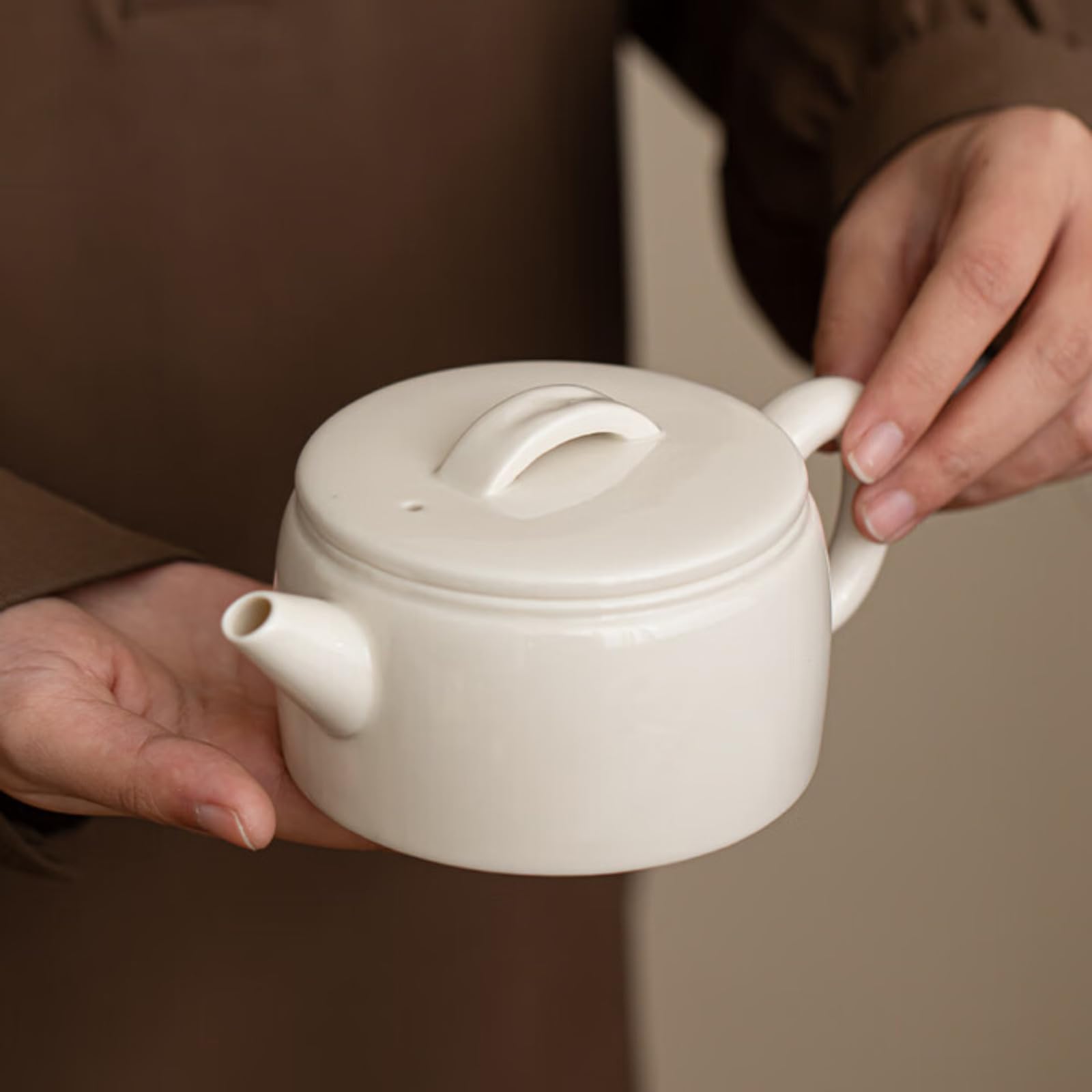 Théière céramique beige Fat Jade 280 ml pour service à thé Kungfu