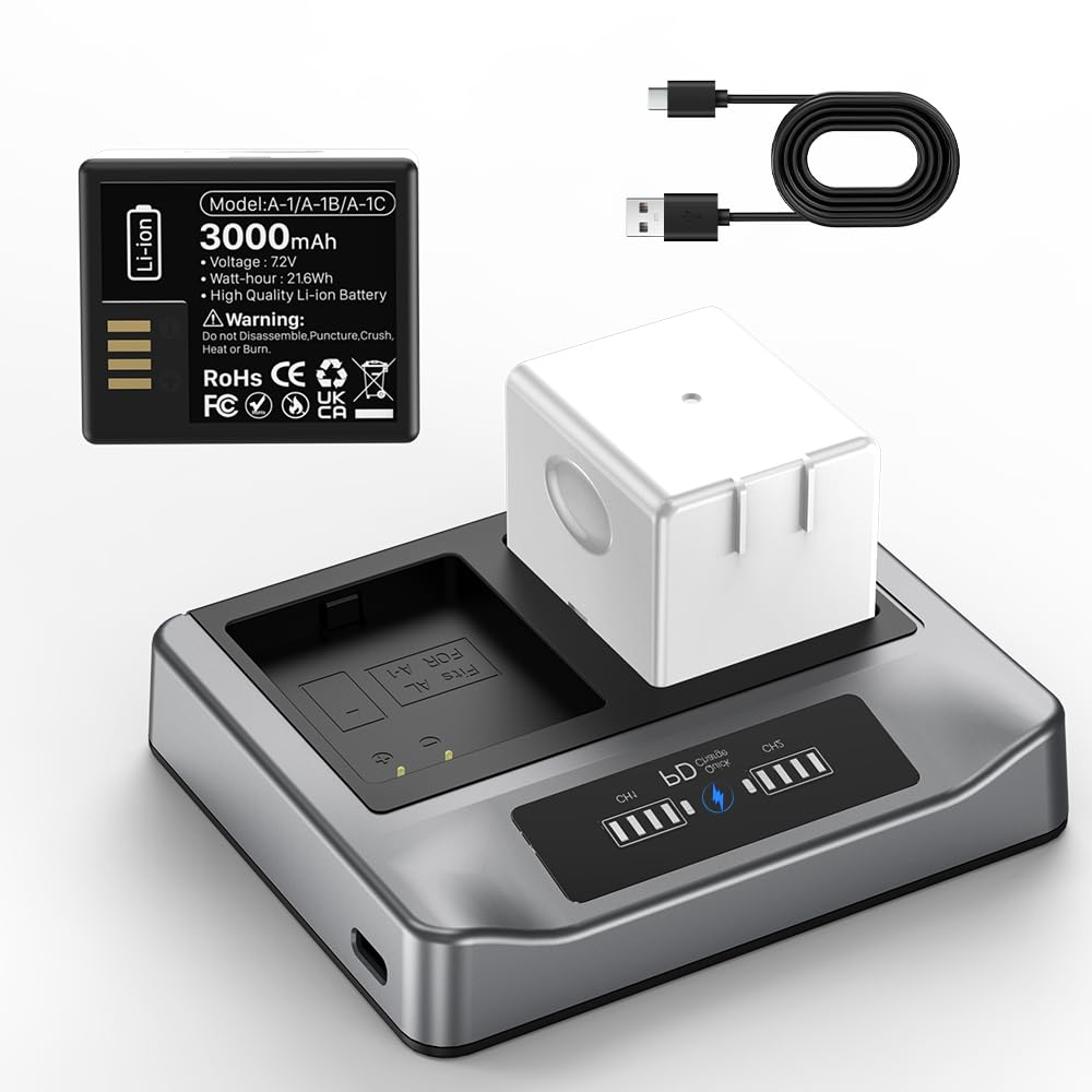 2 pezzi di ricambio da 3000 mAh e stazione di ricarica rapida PD, compatibile con Arlo Pro, Pro 2 accessori per fotocamera [7,2 V, 21,6 Wh]
