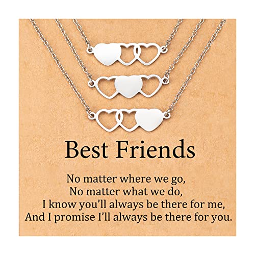 KINGSIN Best Friend Necklaces for 3 Sister Necklaces Matching Heart Necklace Jewelry Gifts for Friendship Bff Women Teen Girls