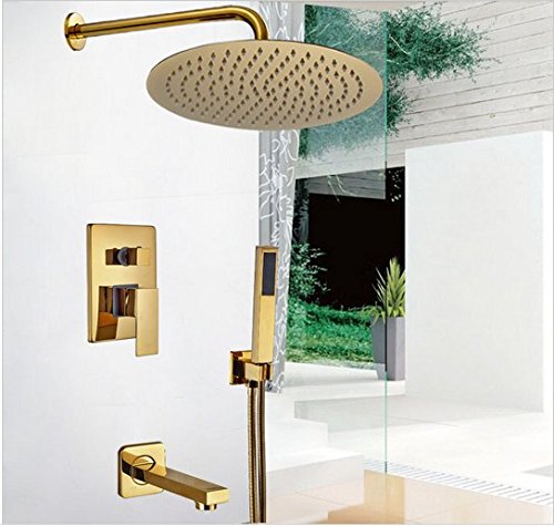 Douche laiton doré salle de bain avec mitigeur baignoire et pommeau 25cm