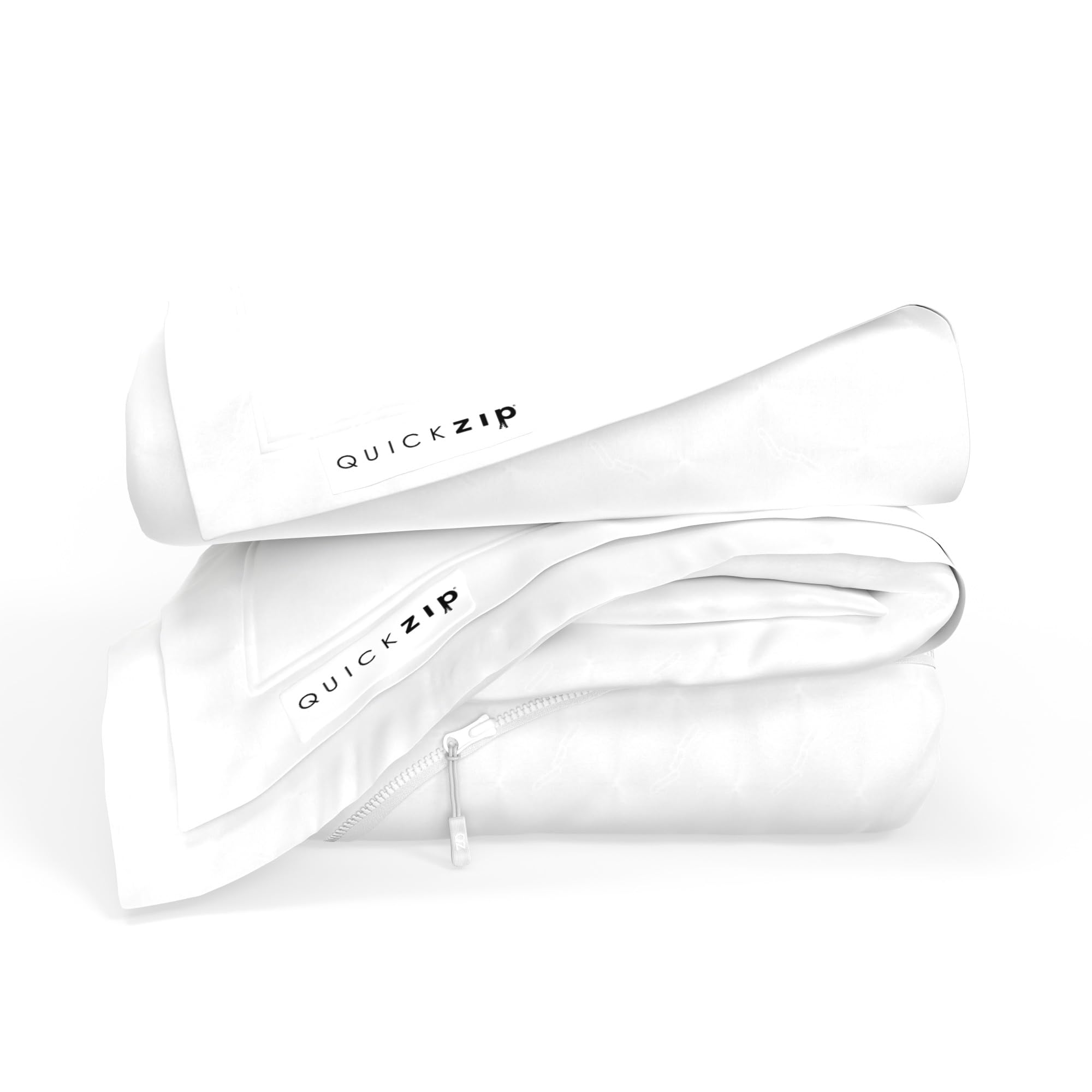QuickZip Fitted Plus Spare Bundle: 1 Fitted Sheet (Base + Zip Sheet) &amp; 1 Zip Sheet - Easy to Change, Won’t Pop Off - Soft Sateen 400 TC 100% Cotton - 15” Deep Pockets RV King Size – White
