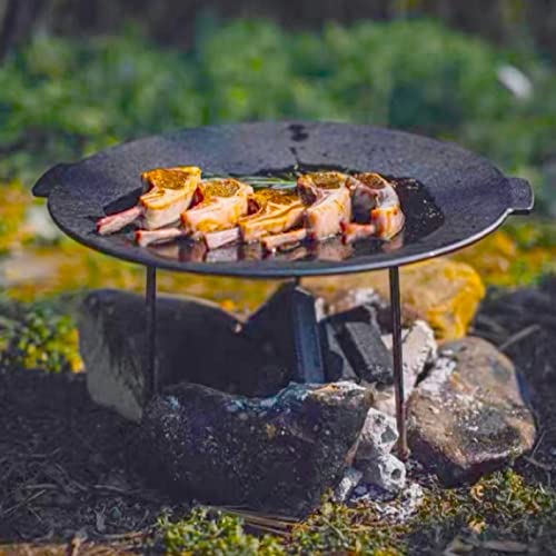 Veryard 18" Cast Iron Campfire Griddle, Round Iron Pan, Portable Grill With 3 Removable Legs For Outdoor Bbq Cooking, Grilling And Frying Outdoor Camping #TOP5