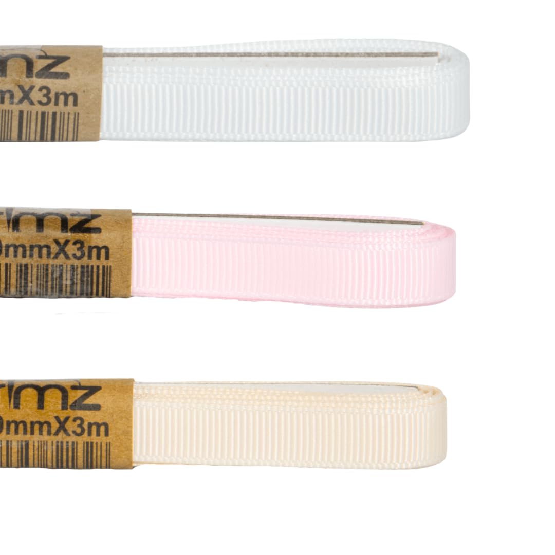 Trimz Grosgrain Ribbon Pastel Bundle - 15mm x 3m Wraps - Pink, Ivory, White