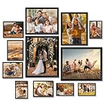 Toyzy Set of 12 Black Photo Frames Multiple Pictures, Family Multi Photo Frames for Wall, Two 8 x 10 in, Two 6 x 8 in, Four 5 x 7 in, Four 4 x 6 in, Wall Decor, Hanging or Tabletop Display (Black)