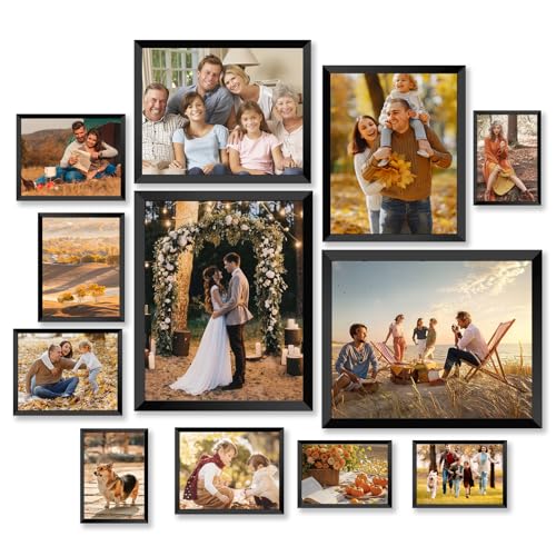 Set of 12 Black Photo Frames Multiple Pictures Hanging or Tabletop Display