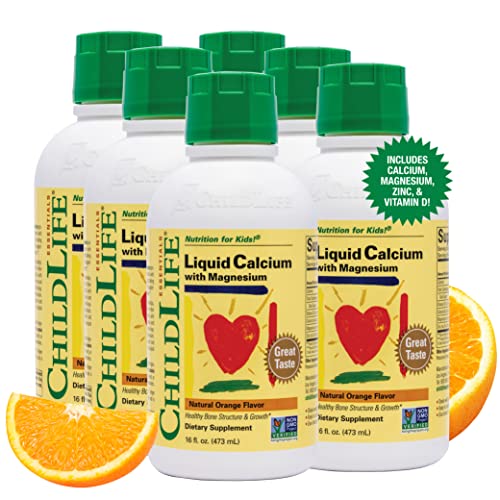 Childlife Essentials Liquid Calcium Magnesium Supplement - Supports Healthy Bone Growth For Children, Contains Vitamin D3 & Zinc, All-Natural, Gluten Free & Non-Gmo - Natural Orange Flavor, 16 Fl Oz Bottle (Pack Of 6) #TOP7