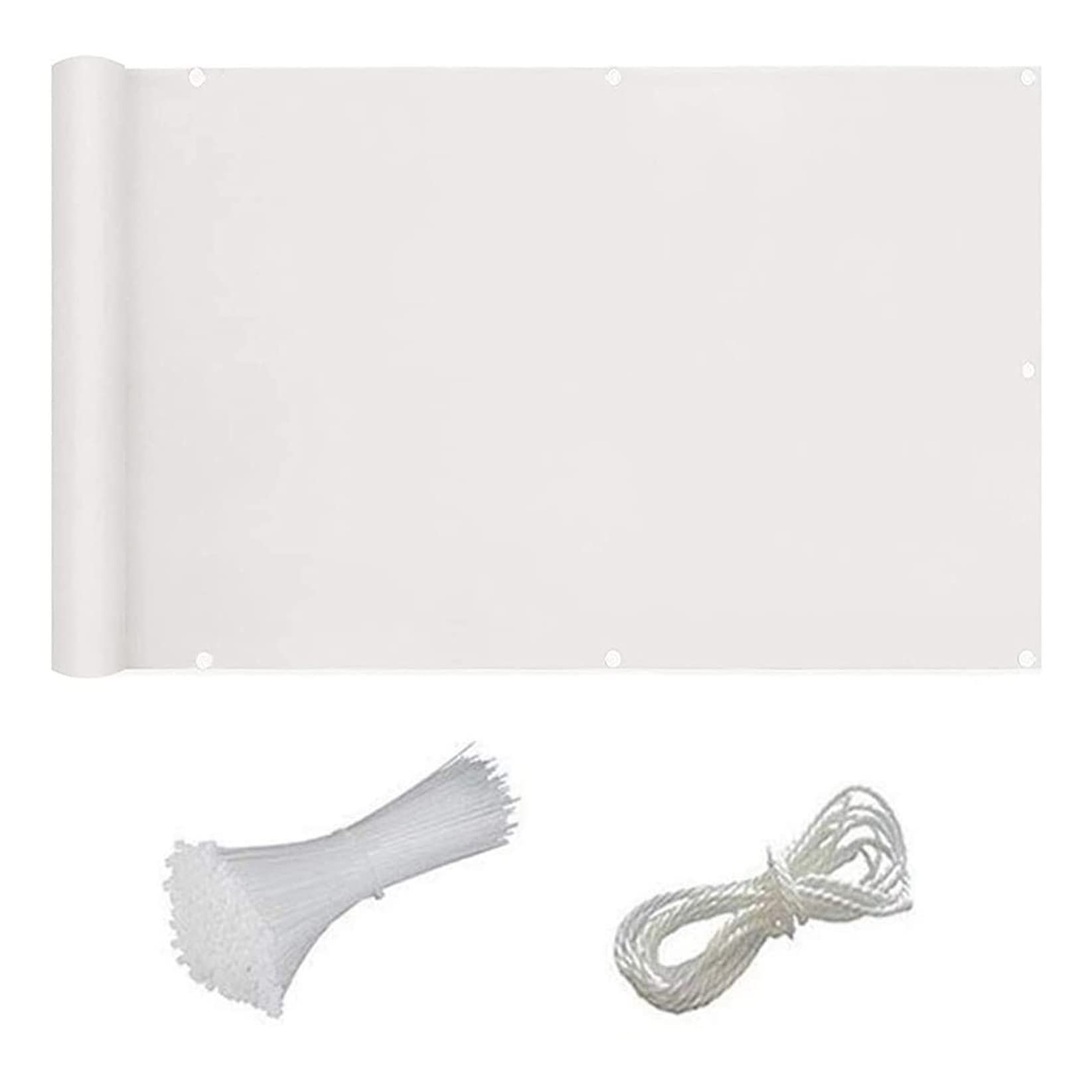 Protector de privacidad para balcón, 1,2 x 6 m, PVC, protección UV, protección solar y viento, con cuerdas de montaje, color blanco