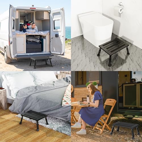 XARILK Aluminium Klappstufe Trittstufe,300KG belastbar, 3-stufige höhenverstellbarer Tritthocker, Breite Anti-Rutsch Fläche,Für Wohnmobile, Garten & Hundetreppe,Leicht & klappbar(Schwarz)