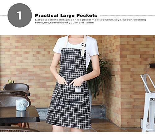 AARainbow 2Pcs Cotton Adjustable Apron with Pockets bib Apron for Women Cute Chef Cooking Aprons for Teen Girls,Black&Gray