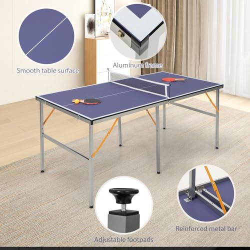 LIFEZEAL Ping Pong Table, Mini Tischtennisplatte aus Metall, Ping Pong Tisch mit Netz, Bälle, Schläger, Faltbare Tischtennistisch für Tischtennissport 180 x 90 x 76 cm – Bild 8