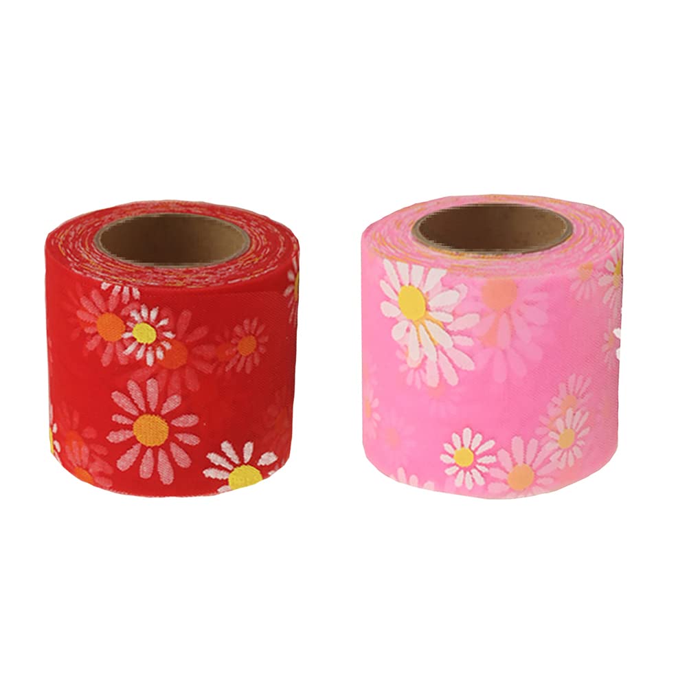 Ribbon, 23m Daisy Flowers Multicolor Summer Patterned Ribbons Roll, for Crafts Wreaths Garland Bows Christmas Wedding Party Decoration (Color 1)