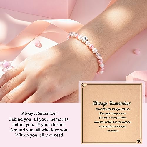 Image of Kindergarten Preschool Graduation Gifts for Little Girls | Commemorative Bracelet for Daughter /Granddaughter /Niece | Pink Pearl Initial Bracelet | Adjustable Length